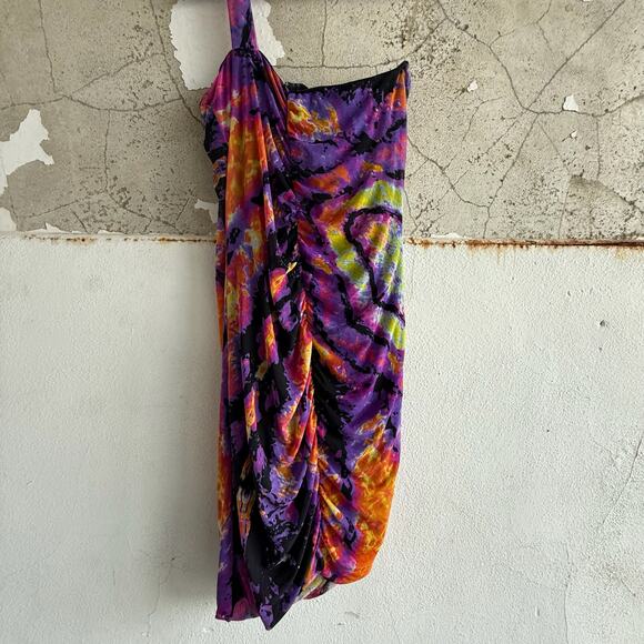 Rampage Dress One Shoulder Ruched Cocktail Mini Tie Dye Multicolor Y2K Party - Picture 5 of 7
